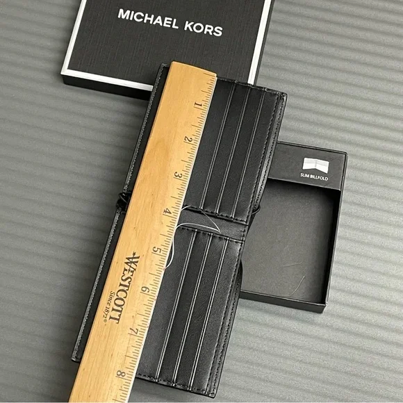 Michael Kors JetSet Mens Slim Billfold Wallet Black NIB 6 Card Slots Luxury Gift